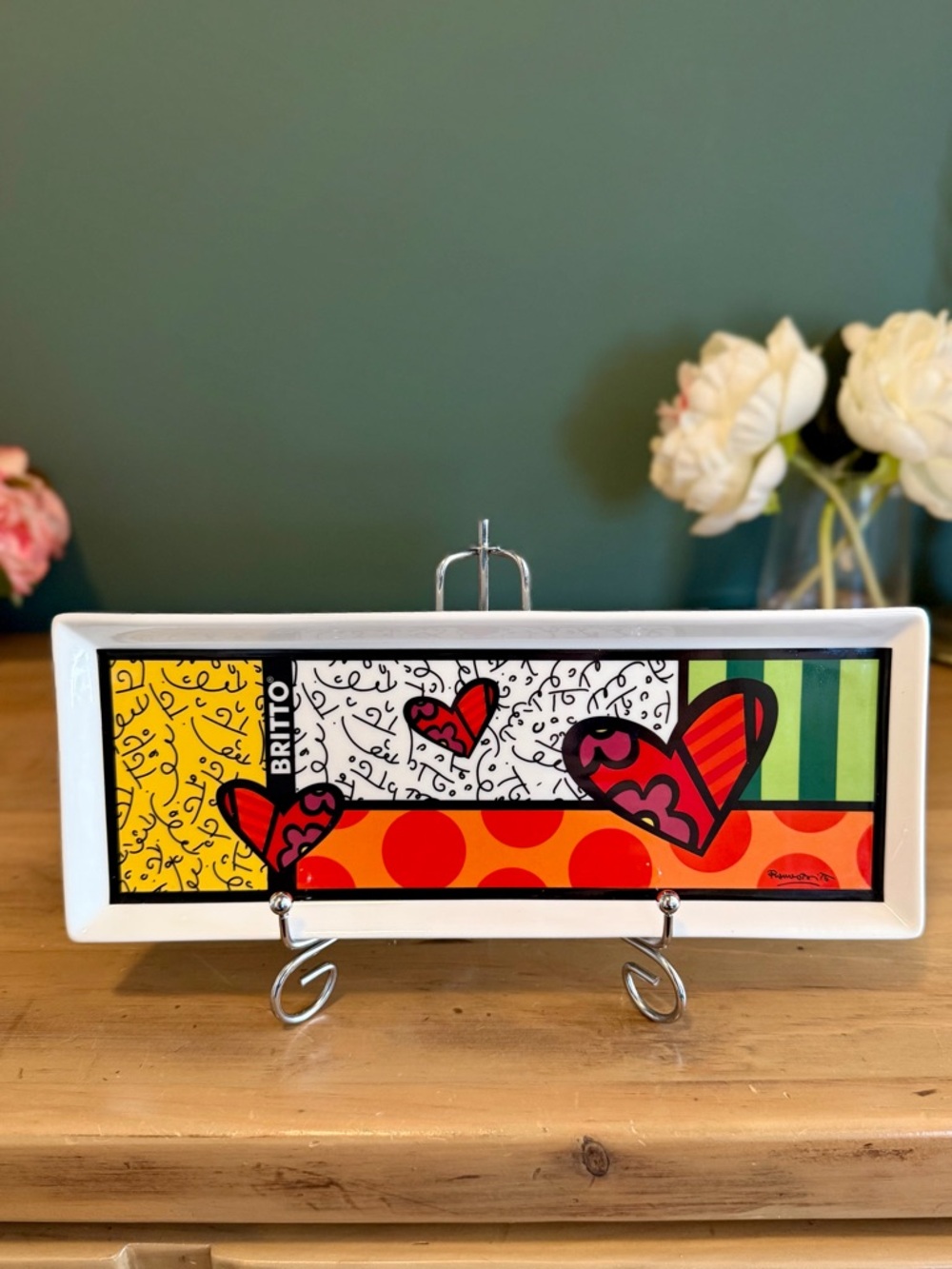 Romero Britto Egan Italy Enamel Tray Heart Pop Art 2021 10x4